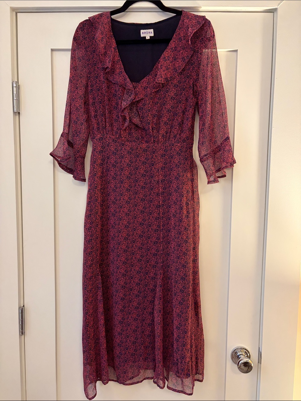 Brora Pink Floral Ruffle Midi Dress